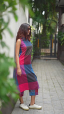 Red-Blue Checks Handloom Cotton Halter Neck Dress