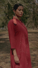 Rust Red Hand Embroidered Cotton Kurta Set (set of 2)