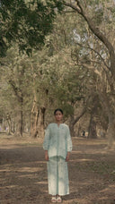 Powder Blue Cotton Woven Buti Gathers Co-ord Set (set of 2)