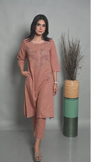 Dusty Pink Hand Embroidered Cotton A-Line Kurta Set (set of 2)