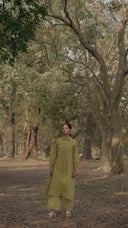 Mustard Cotton Front Open Shirt Collar Kurta Set (set of 2)