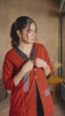 Red Handloom Cotton Appliqué Jacket