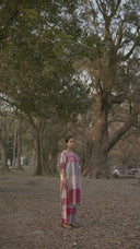 Red-White Checks Hand Embroidered Handloom Cotton A-line Kurta Set (set of 2)