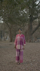 Pink-White Checks Handloom Cotton Antifit Co-ord Set with Button Detailing (set of 2)