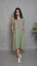 Pastel Green Hand Embroidered Handloom Cotton Sleeveless Dress