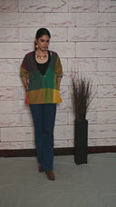 Mustard Multicolour Checks Handloom Cotton Antifit Double Layered Jacket