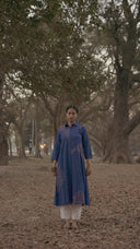 Blue Geometric Hand Embroidered Handloom Cotton Kurta Set (set of 2)