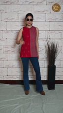 Red Hand Embroidered Handloom Cotton Top