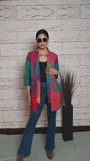 Red-Orange Checks Handloom Cotton Double Layered Jacket