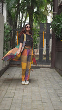 Mustard Multicolour Checks Handloom Cotton Long Overlay