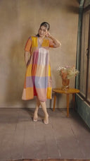 Red-White-Grey Checks Handloom Cotton A-line Dress