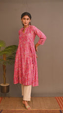 Pink Chanderi Silk Kalidar Kurta with Mukaish Work