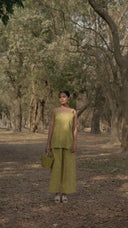 Mustard Cotton Woven Buti Sleeveless Co-ord Set (set of 2)