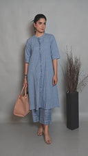 Blue Striped Handloom Cotton Front Open Dress