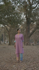 Pastel Pink Fish Hand Embroidered Handloom Cotton Antifit Kurta Set (set of 2)