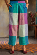 Teal Checks Handloom Cotton Flared Pants