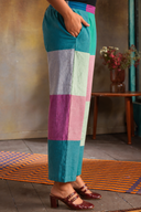 Teal Checks Handloom Cotton Flared Pants