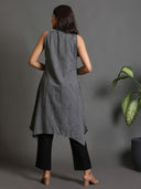 Grey-Black Taxi Hand Embroidered Handloom Cotton Kurta Set (set of 2)