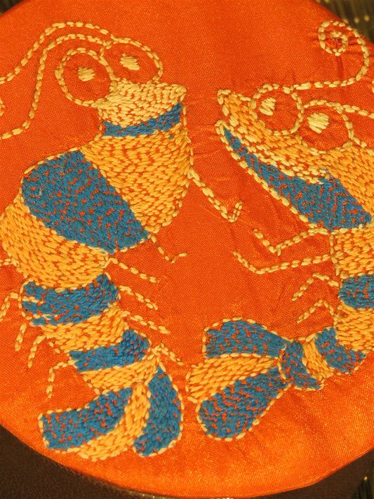 Orange Handcrafted Kantha Embroidery Round Utility Box