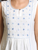 White Sleeveless Long Floral Kantha Kurta