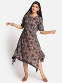 Indigo Ajrakh Hand Block Printed Hand Embroidered Cotton Kurta