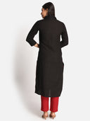 Black Hand Embroidered Handloom Cotton Kurta