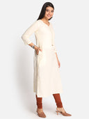 Ivory Hand Embroidered Cotton Straight Cut Kurta