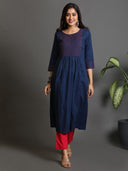 Indigo Hand Embroidered Cotton A-Line Kurta