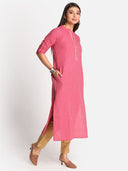 Pink Hand Embroidered Straight Cut Kurta