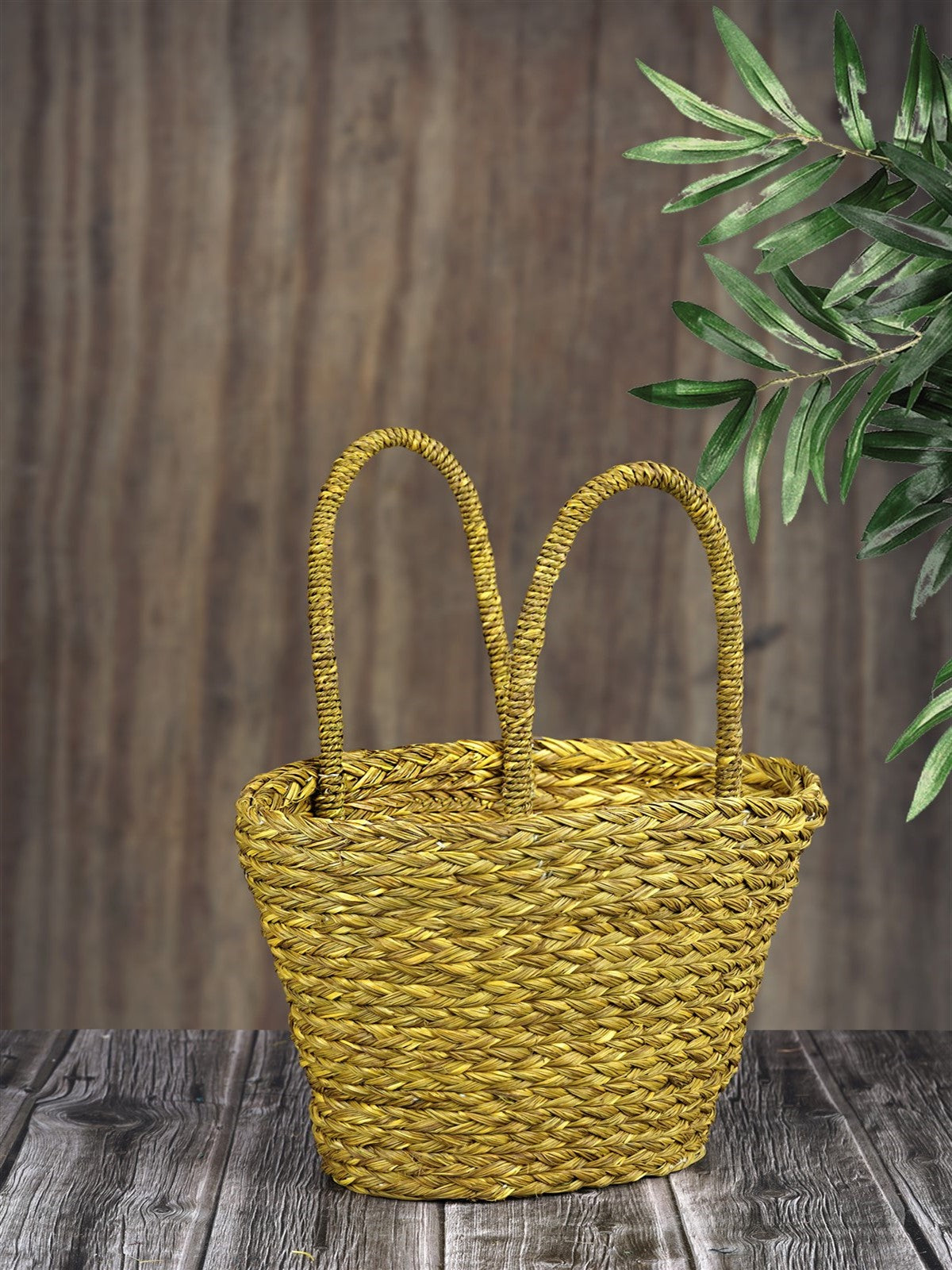 Handmade Sabai Grass Basket Bag-Yellow