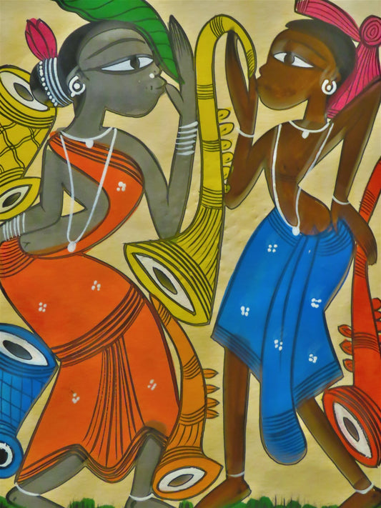 Tribal Couple Dance Celebration Patachitra Hand Painted Wall Art