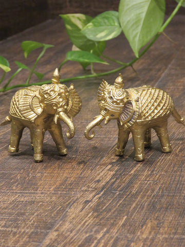 Brass Dhokra Royal Twin Elephant