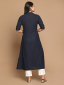Indigo Hand Embroidered Cotton Kurta