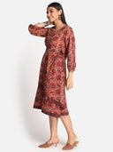 Rust Ajrakh Hand Block Printed Hand Embroidered Cotton Flap Dress