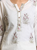 White Block-Printed Cotton Kurta with Sequin Work