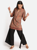 Brown Ajrakh Hand Block Printed Hand Embroidered Top