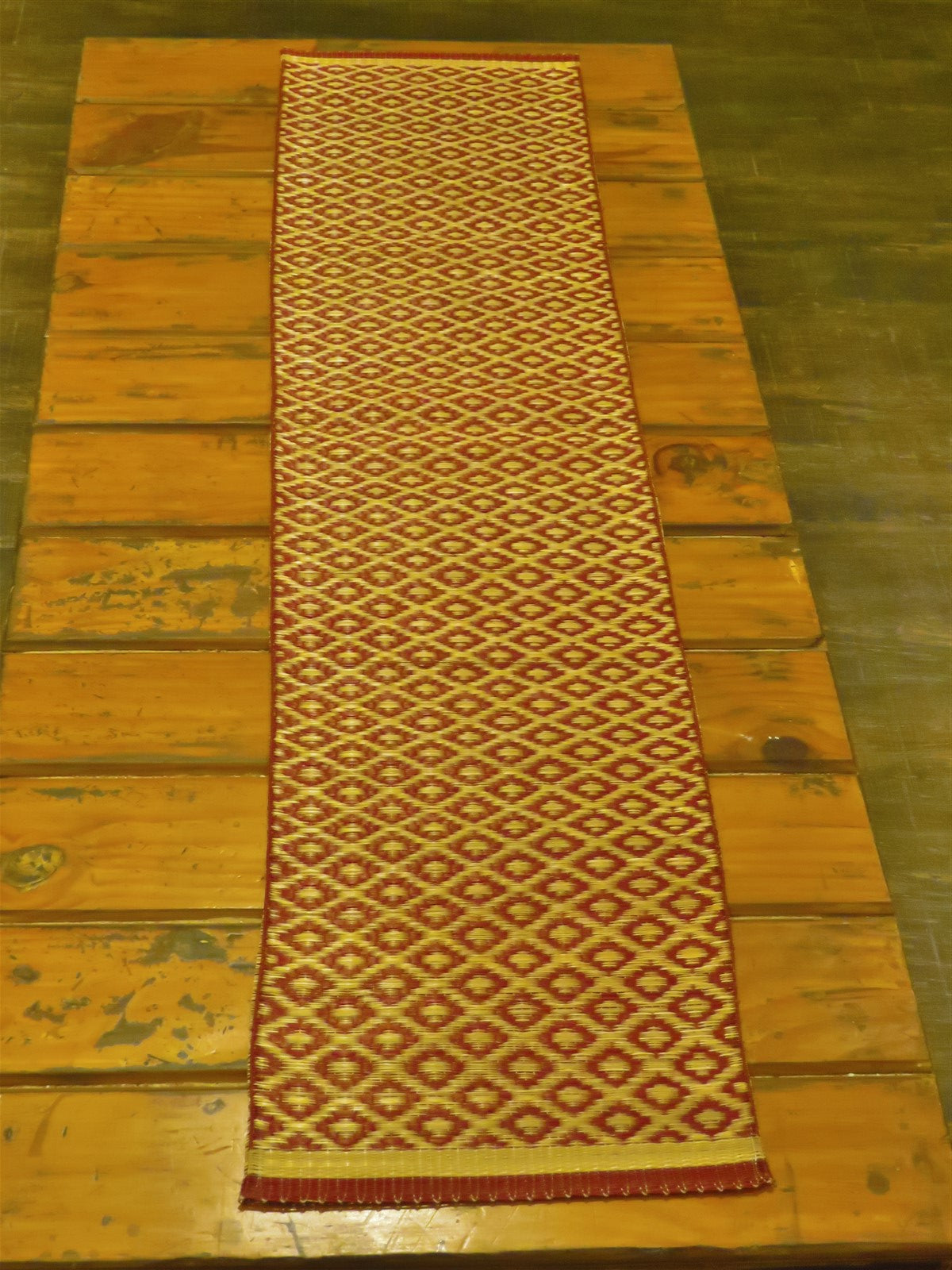 Handcrafted Madurkathi Table Runner (Maroon-Natural)