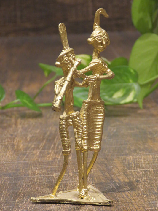 Brass Dhokra Tribal Couple Playing Flute