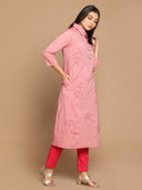 Red Hand Embroidered Cotton Kurta