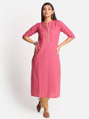 Pink Hand Embroidered Straight Cut Kurta