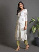 White Block-Printed Cotton Kurta with Sequin Work