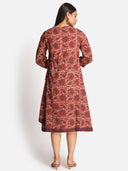 Rust Ajrakh Hand Block Printed Hand Embroidered Cotton Flap Dress