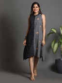 Grey-Black Taxi Hand Embroidered Handloom Cotton Kurta Set (set of 2)
