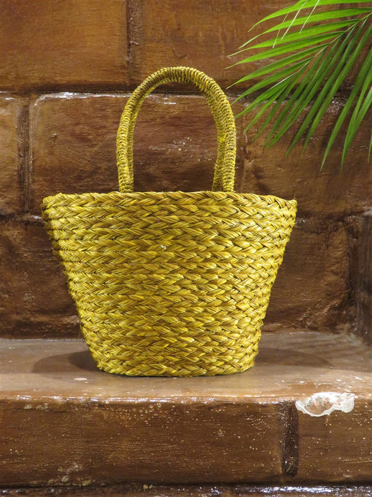 Handmade Sabai Grass Basket Bag-Yellow