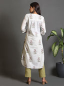 White Block-Printed Cotton Kurta with Sequin Work