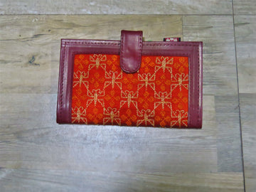 Rust Handcrafted Bengal Kantha Embroidery Clutch Wallet