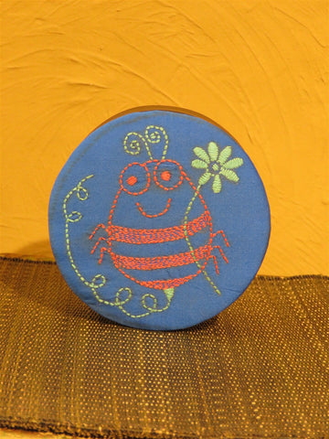 Turquoise Handcrafted Kantha Embroidery Round Utility Box