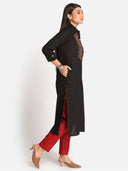 Black Hand Embroidered Handloom Cotton Kurta