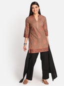 Brown Ajrakh Hand Block Printed Hand Embroidered Top
