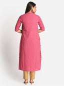 Pink Hand Embroidered Straight Cut Kurta